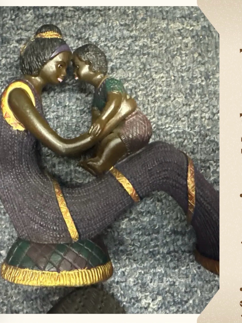 Mother and Child Resin Figurine in Black and Gold Accent